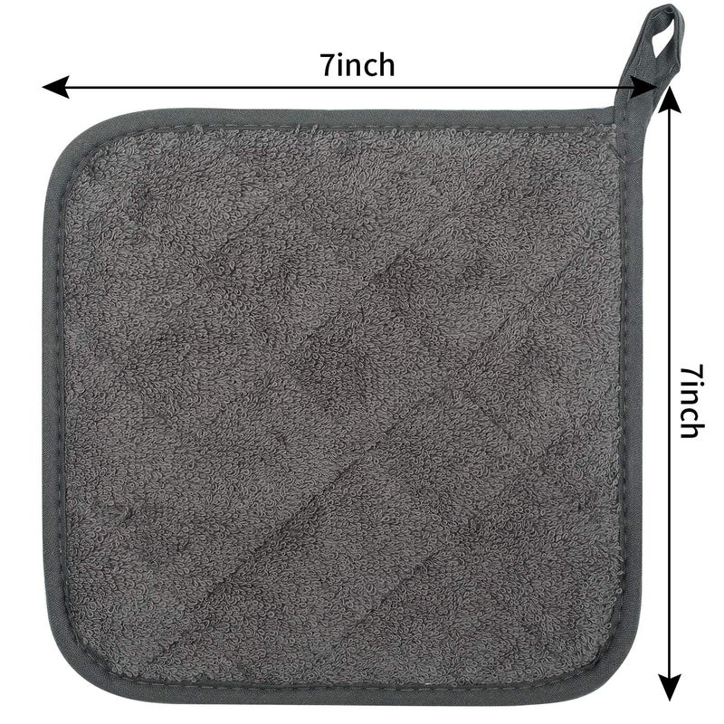 lifaith 100% Cotton Kitchen Everyday Basic Terry Pot Holder Heat Resistant Coaster Potholder for Cooking and Baking Set of 5 Mineral Gray - Image 2